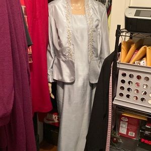 light olive green 2-piece jacket dress ensemble. Elegant.